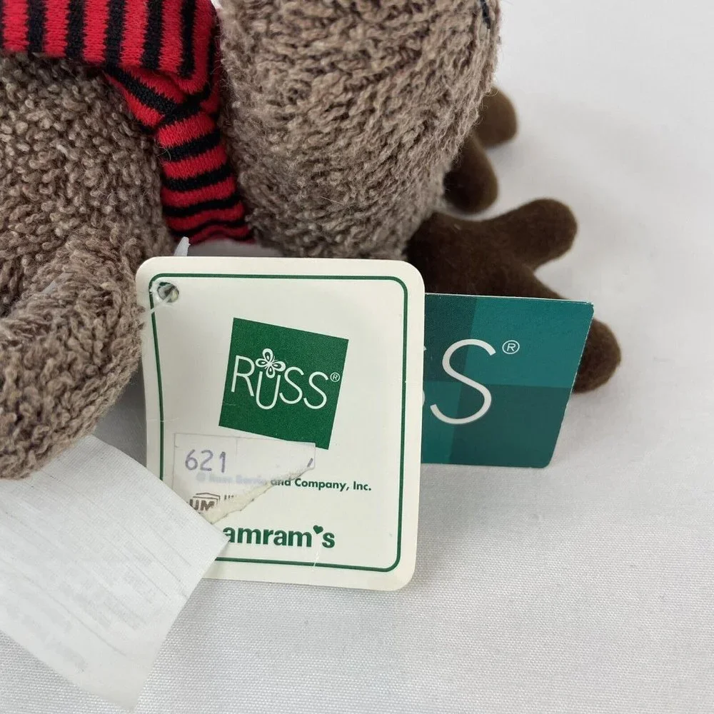 RARE Russ Home Buddies Reindeer 6” Plush 4140‎ Red Stripe Scarf Vtg 1998